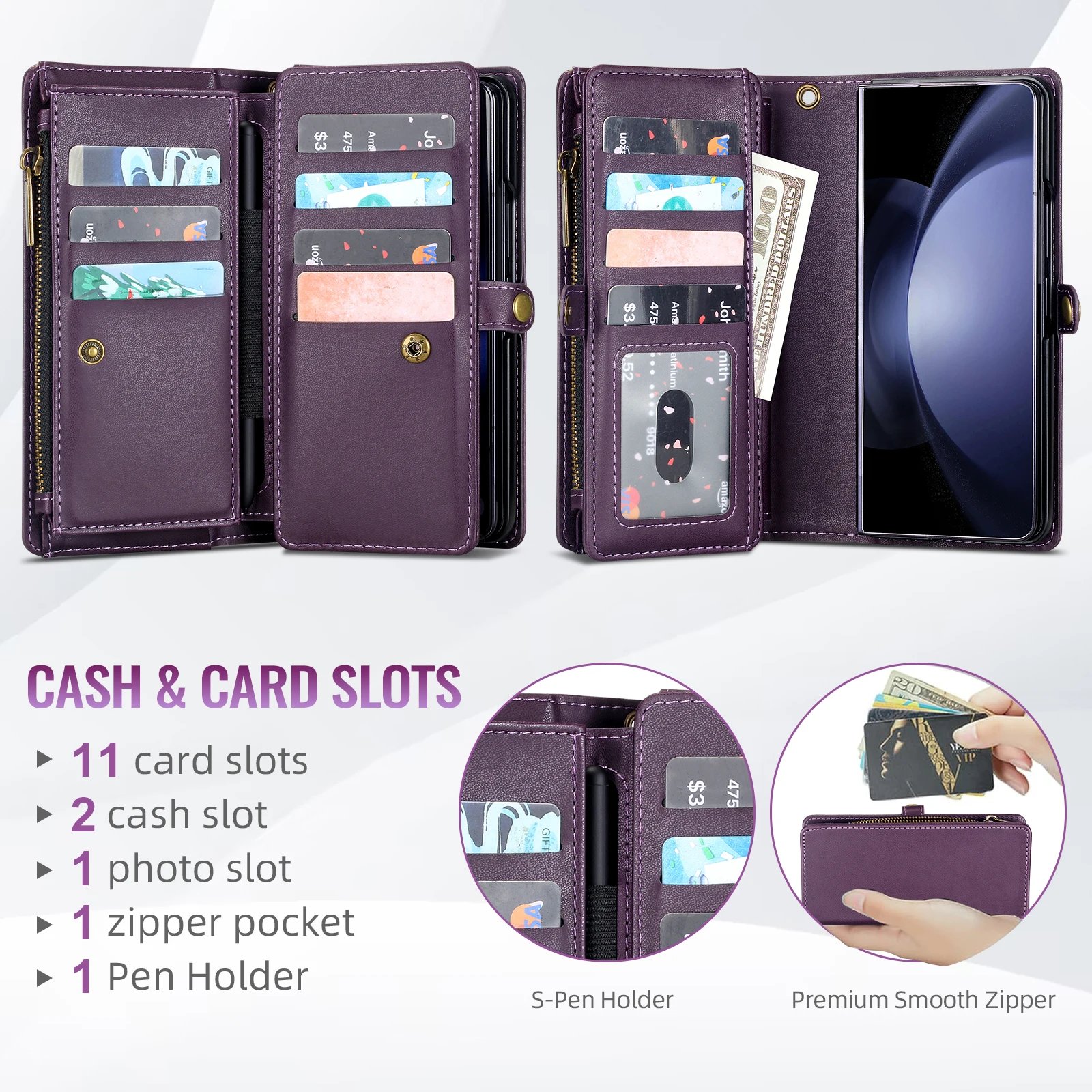 Multifunctional Leather Case for Samsung Galaxy Z Fold 5 4 3 Fold5 Fold4 Fold3 5G Phone Bags Cover Pen&Card Slots Wallet Holster