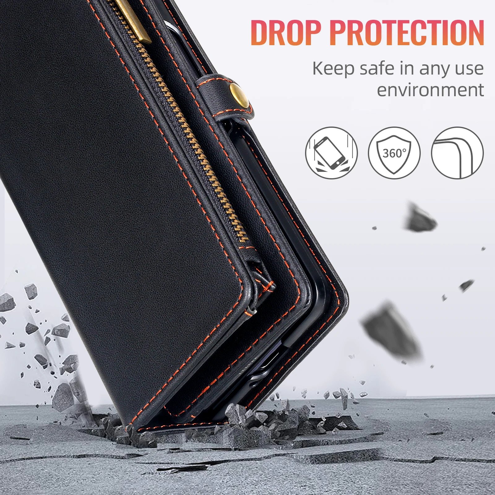 Multifunctional Leather Case for Samsung Galaxy Z Fold 5 4 3 Fold5 Fold4 Fold3 5G Phone Bags Cover Pen&Card Slots Wallet Holster