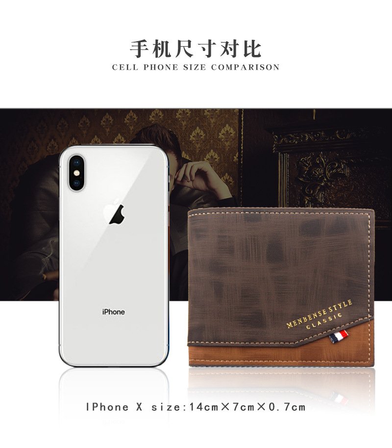 New Men's Wallet Short Cross Section Youth Tri-fold Wallet Stitching Business Multi-card Zipper Coin Purse Wallet Passport Cover