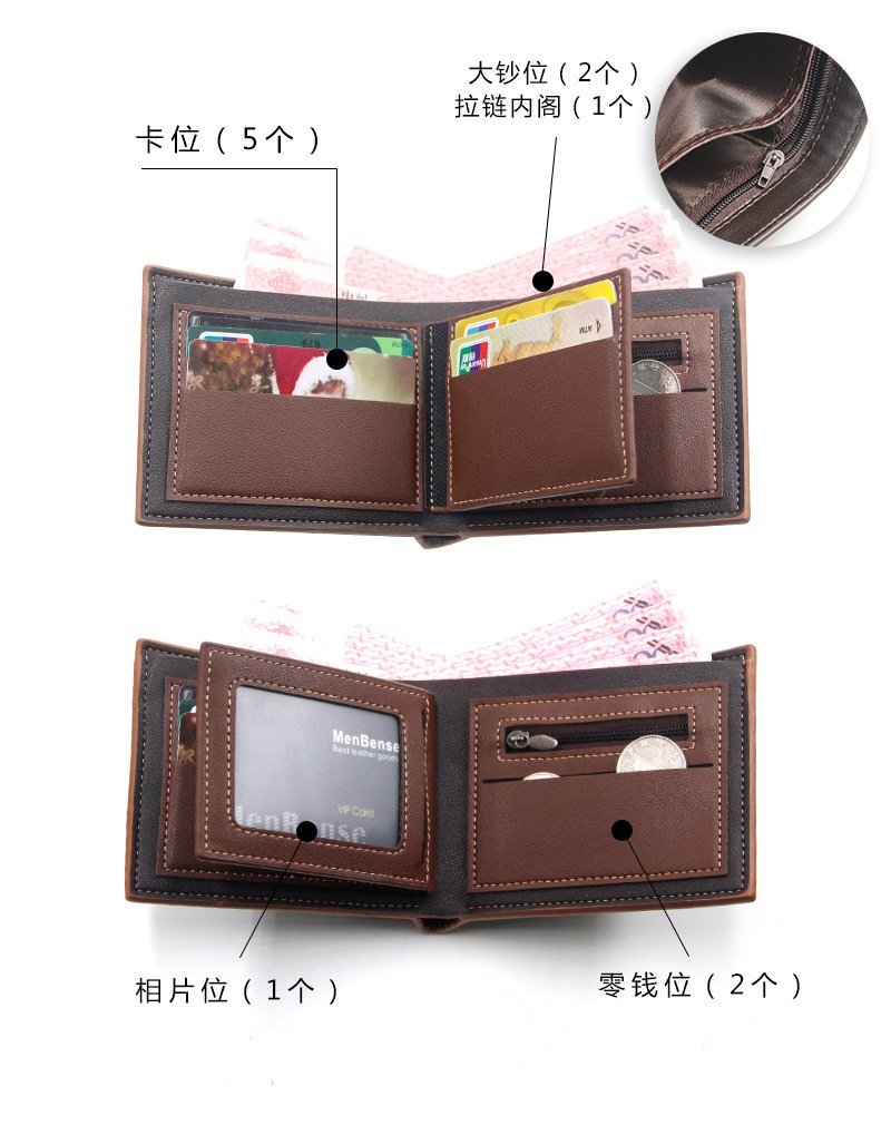 New Men's Wallet Short Cross Section Youth Tri-fold Wallet Stitching Business Multi-card Zipper Coin Purse Wallet Passport Cover