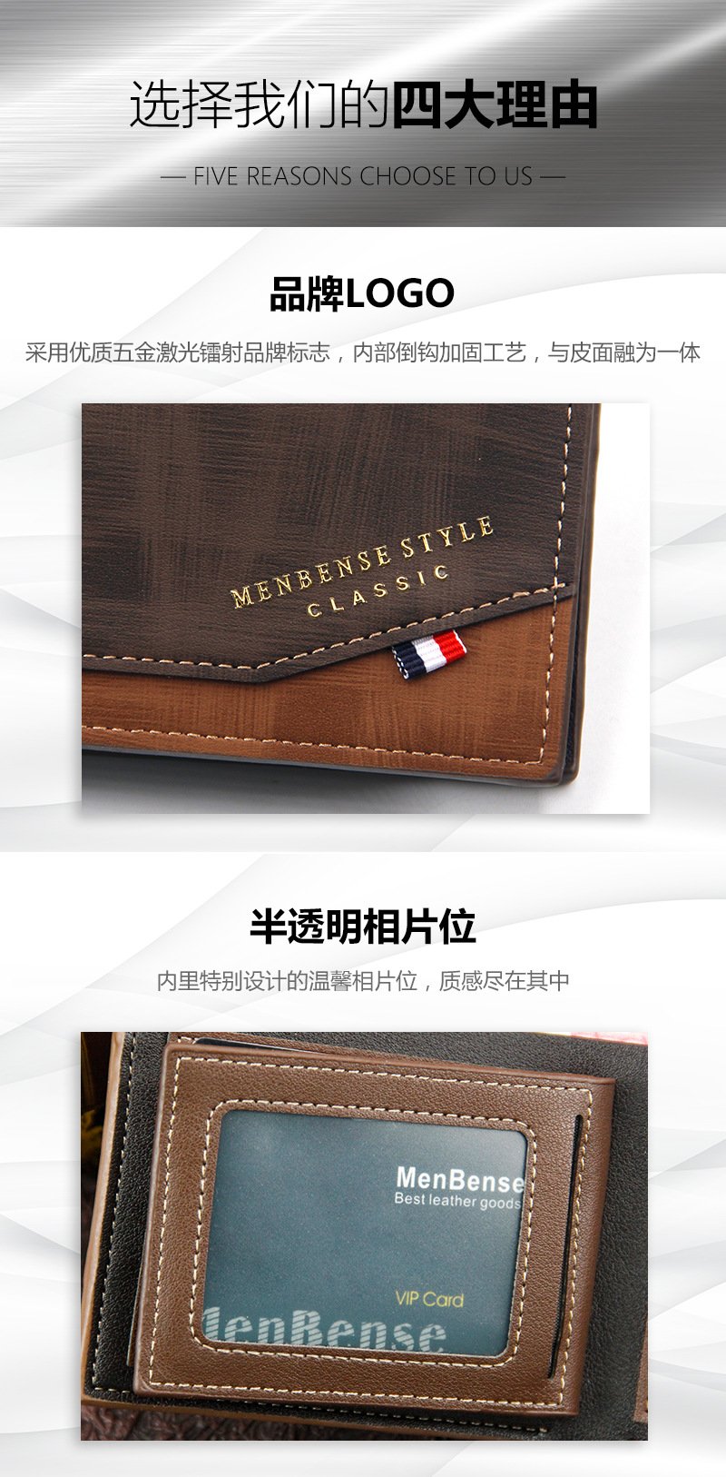 New Men's Wallet Short Cross Section Youth Tri-fold Wallet Stitching Business Multi-card Zipper Coin Purse Wallet Passport Cover