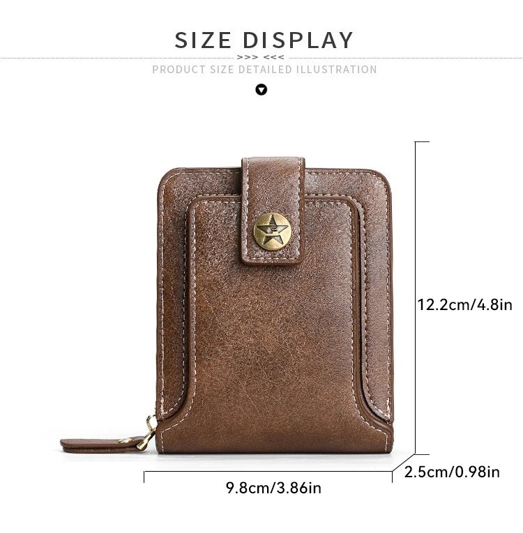 Vintage Men Pu Leather Small Wallet Short Horizontal Zipper Buckle Coin Pocket Tri-fold Card Case Purse