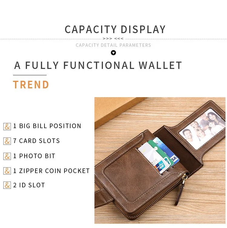 Vintage Men Pu Leather Small Wallet Short Horizontal Zipper Buckle Coin Pocket Tri-fold Card Case Purse