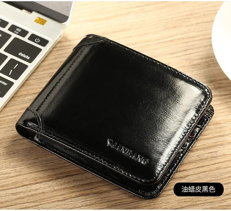 【Genuine Cowhide Leather】Hot Sale Men's Wallet Luxury Original Short Tri-Fold First Layer Cowhide Purse Business