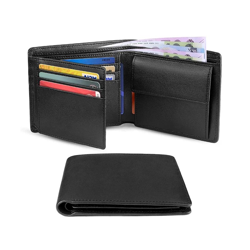2024 Genuine Leather Wallet Men Slim RFID Classic Soft Solid Purse Card Holder Coin Pocket ID Window Minimalist Wallets