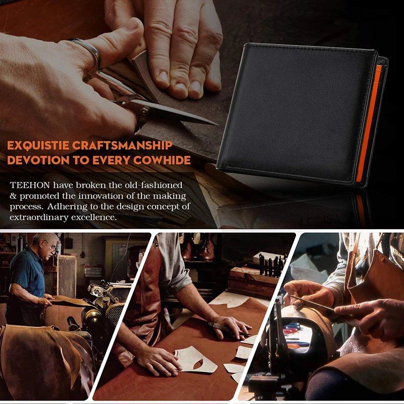 2024 Genuine Leather Wallet Men Slim RFID Classic Soft Solid Purse Card Holder Coin Pocket ID Window Minimalist Wallets