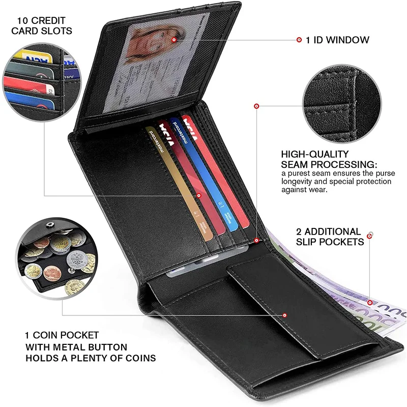 Custom name 100% Genuine Leather RFID Blocking Slim Trifold Men Wallets with Coin Pocket and ID Window Minimalist Wallet for Men Custom name 100% Genuine Leather RFID Blocking Slim Trifold Men Wallets with Coin Pocket and ID Window Minimalist Wallet for Men