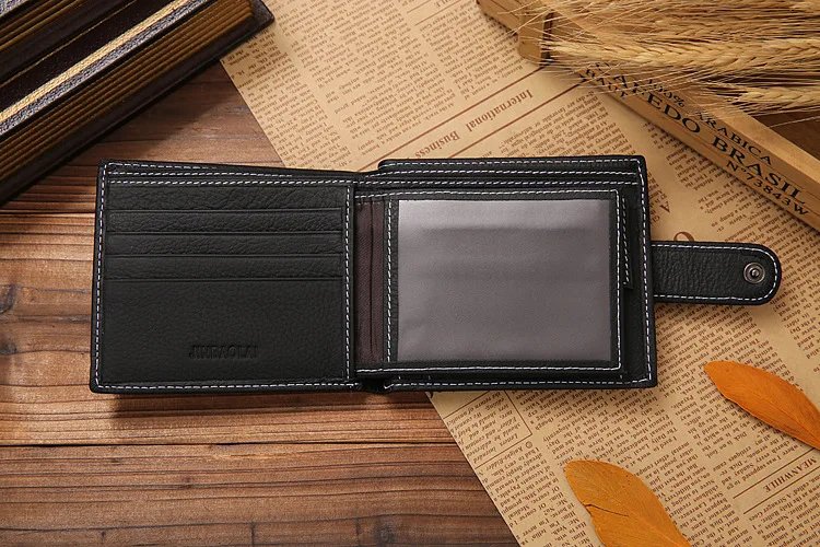Leather Men Wallets Cow Leather Solid Sample Style Zipper Purse Man Card Horders Famous Brand High Quality Male Wallet