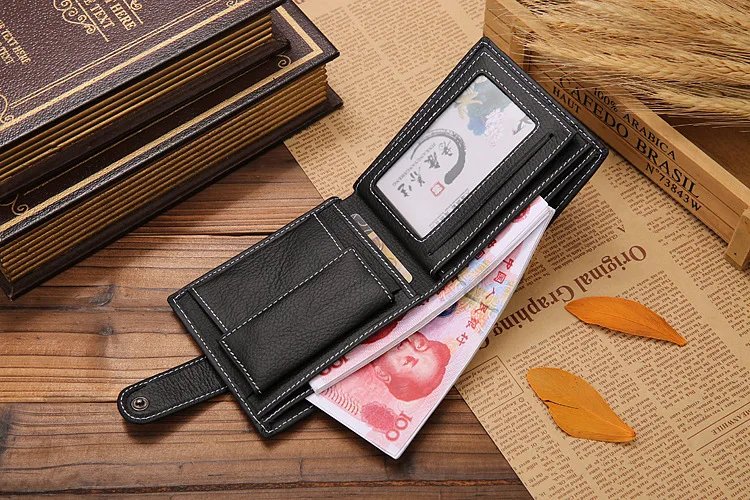 Leather Men Wallets Cow Leather Solid Sample Style Zipper Purse Man Card Horders Famous Brand High Quality Male Wallet