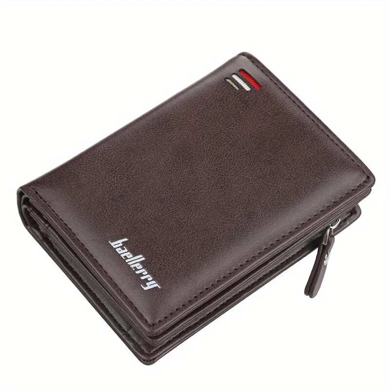 Baellerry New Men PU Leather Short Wallet With Zipper Coin Pocket Vintage Big Capacity Male Short Money Purse Card Holder