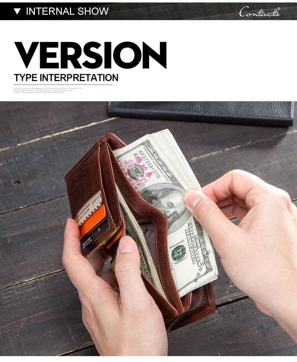 Genuine Leather RFID Vintage Wallet Men With Coin Pocket Short Wallets Small Zipper Walet With Card Holders Man Purse