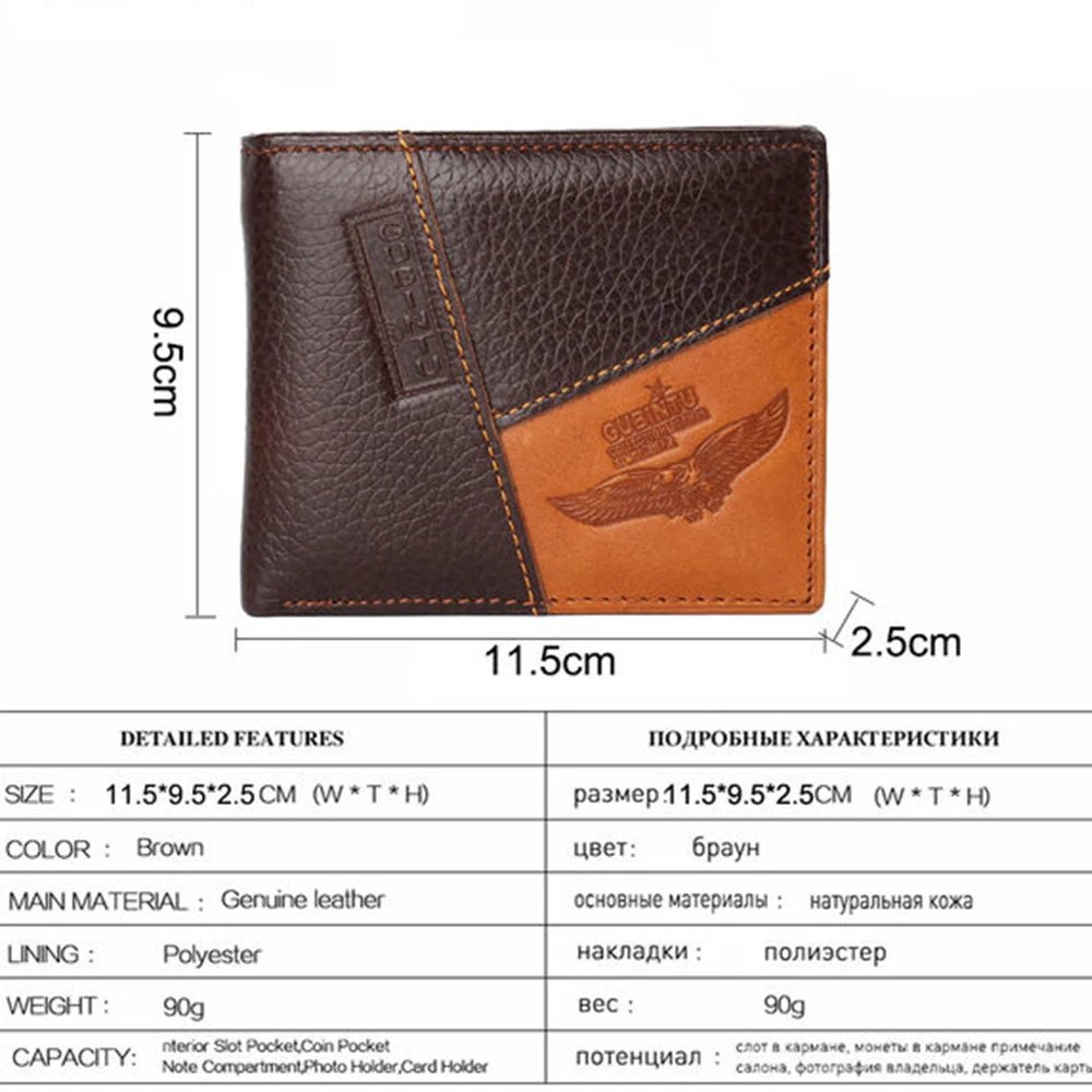 Genuine Leather Men Wallets Coin Pocket Zipper Real Men's Leather Wallet with Coin High Quality Male Purse Eagle cartera