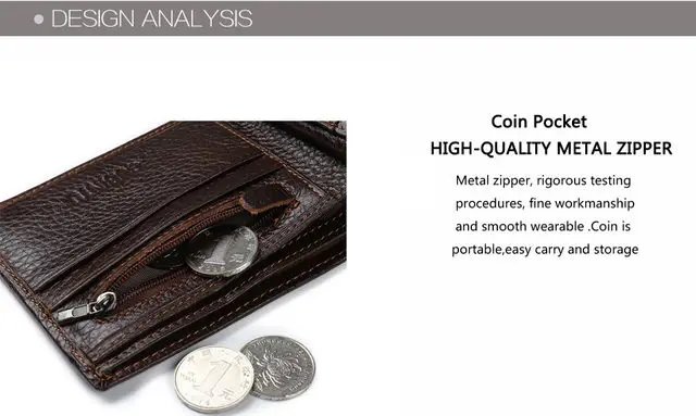 Genuine Leather Men Wallets Coin Pocket Zipper Real Men's Leather Wallet with Coin High Quality Male Purse Eagle cartera