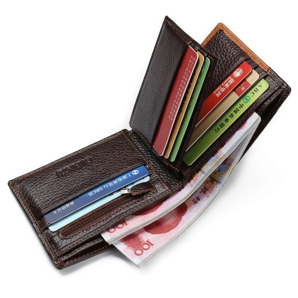 Genuine Leather Men Wallets Coin Pocket Zipper Real Men's Leather Wallet with Coin High Quality Male Purse Eagle cartera