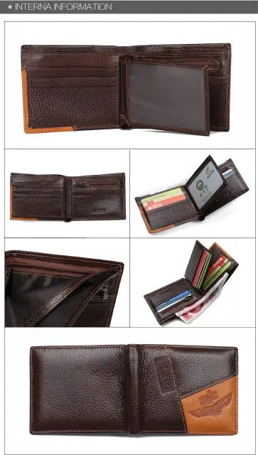 Genuine Leather Men Wallets Coin Pocket Zipper Real Men's Leather Wallet with Coin High Quality Male Purse Eagle cartera