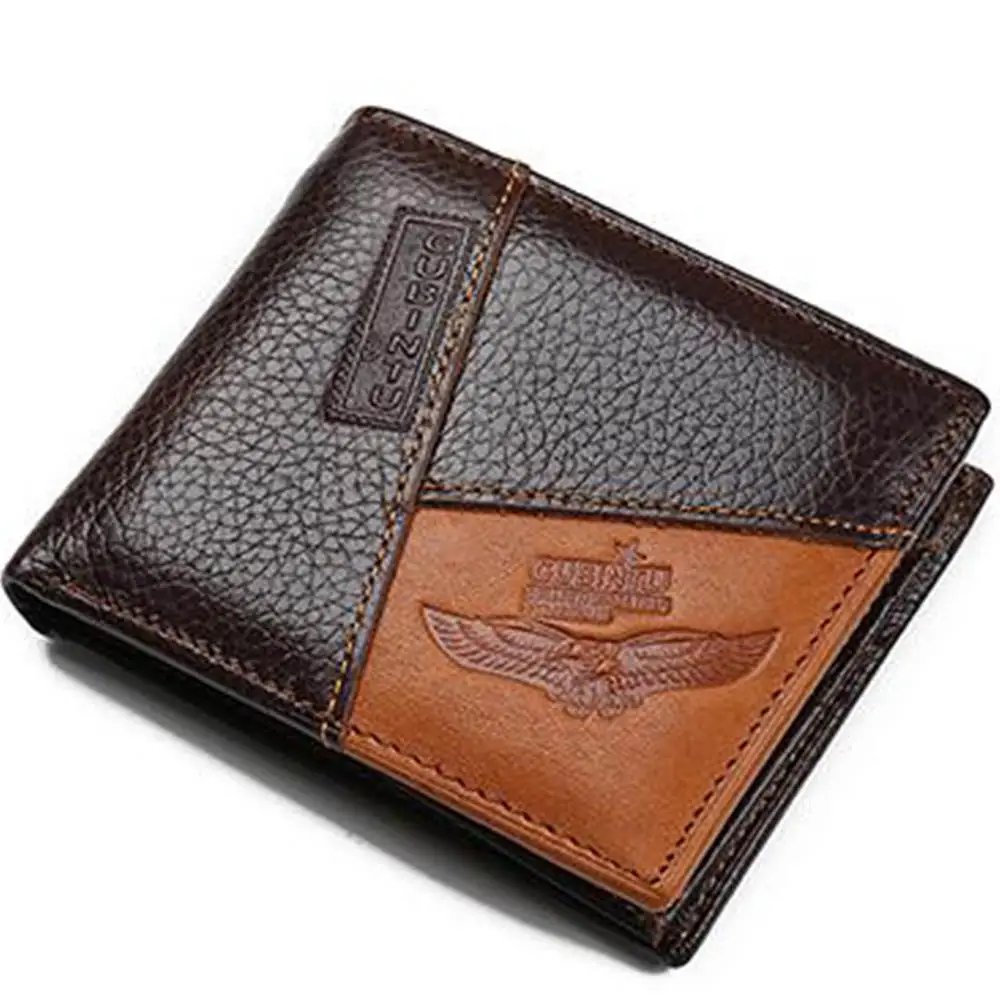 Genuine Leather Men Wallets Coin Pocket Zipper Real Men's Leather Wallet with Coin High Quality Male Purse Eagle cartera