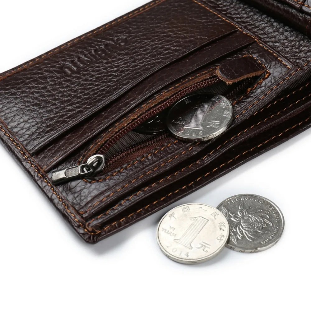 Genuine Leather Men Wallets Coin Pocket Zipper Real Men's Leather Wallet with Coin High Quality Male Purse Eagle cartera