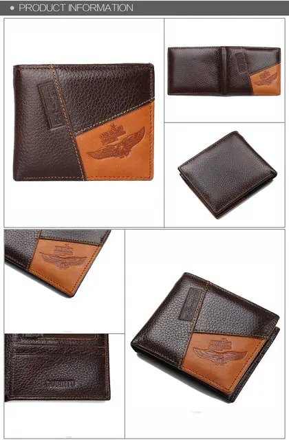 Genuine Leather Men Wallets Coin Pocket Zipper Real Men's Leather Wallet with Coin High Quality Male Purse Eagle cartera