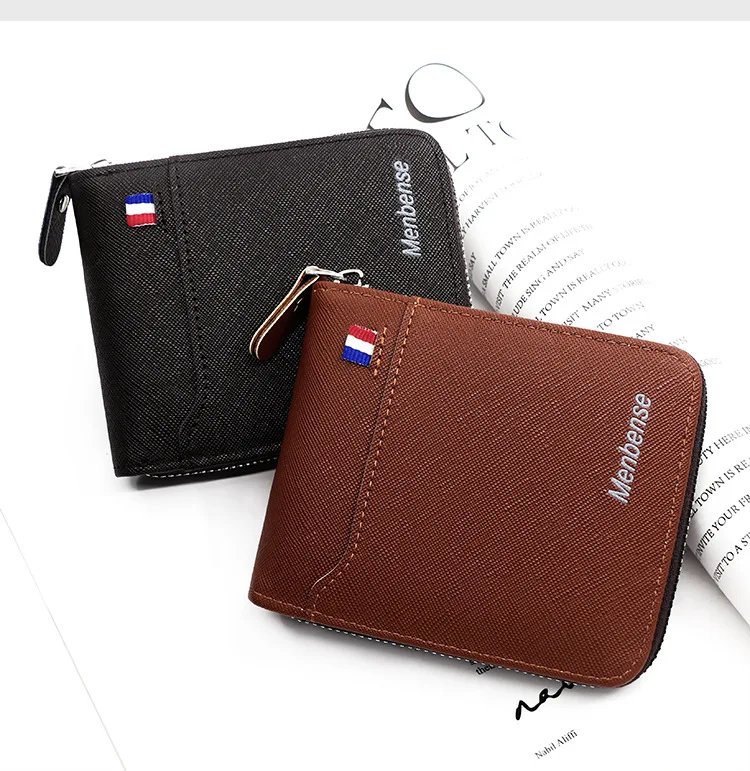 New Men's Wallet Short Korean Style Men's Zipper Bag Coin Pocket Card Holder Party Bag for Man Credit Card Holder Rfid Wallet