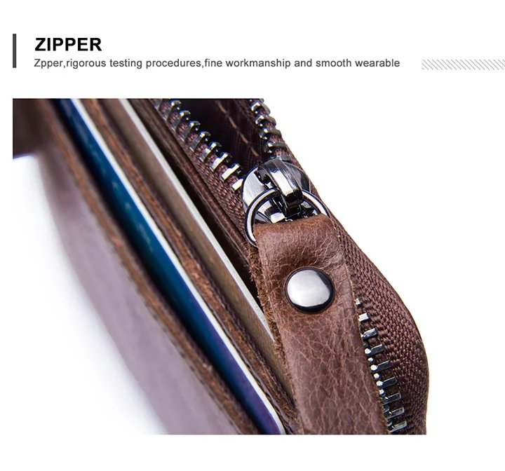 Genuine Crazy Horse Leather Men Wallets Vintage Trifold Wallet Zip Coin Pocket Purse Cowhide Leather Wallet For Mens