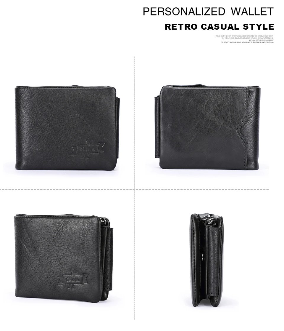 Genuine Crazy Horse Leather Men Wallets Vintage Trifold Wallet Zip Coin Pocket Purse Cowhide Leather Wallet For Mens