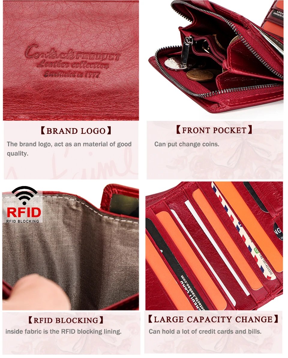 Genuine Leather Wallets Women Men Wallet Short Small RFID Blocking Card Holder Wallets Ladies Red Coin Purse Genuine Leather Wallets Women Men Wallet Short Small RFID Blocking Card Holder Wallets Ladies Red Coin Purse