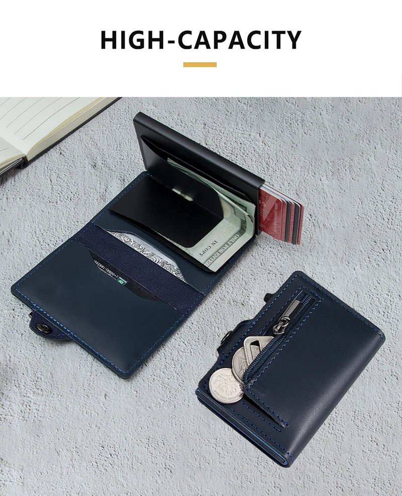 Men Wallets Real Cow Leahter Pop Up Business Credit Card Holder RFID Blocking Slim Smart Carbon Fiber Wallet with Pocket