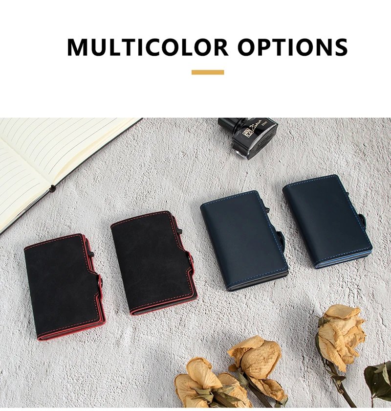 Men Wallets Real Cow Leahter Pop Up Business Credit Card Holder RFID Blocking Slim Smart Carbon Fiber Wallet with Pocket