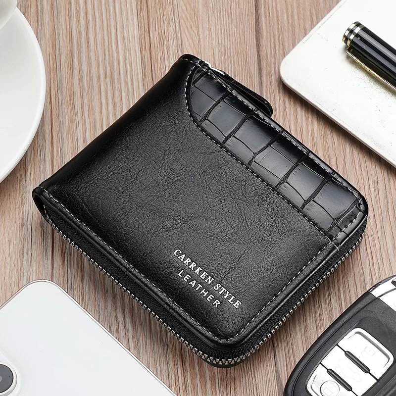 Leather Men&rsquo;s Wallet Luxury Mens Purse Male Zipper Card Holders with Coin Pocket Rfid Wallets Gifts for Men Money Bag