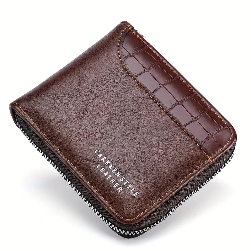 Leather Men&rsquo;s Wallet Luxury Mens Purse Male Zipper Card Holders with Coin Pocket Rfid Wallets Gifts for Men Money Bag
