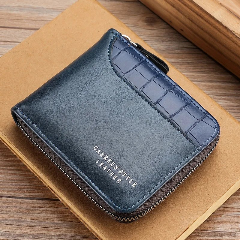 Leather Men&rsquo;s Wallet Luxury Mens Purse Male Zipper Card Holders with Coin Pocket Rfid Wallets Gifts for Men Money Bag