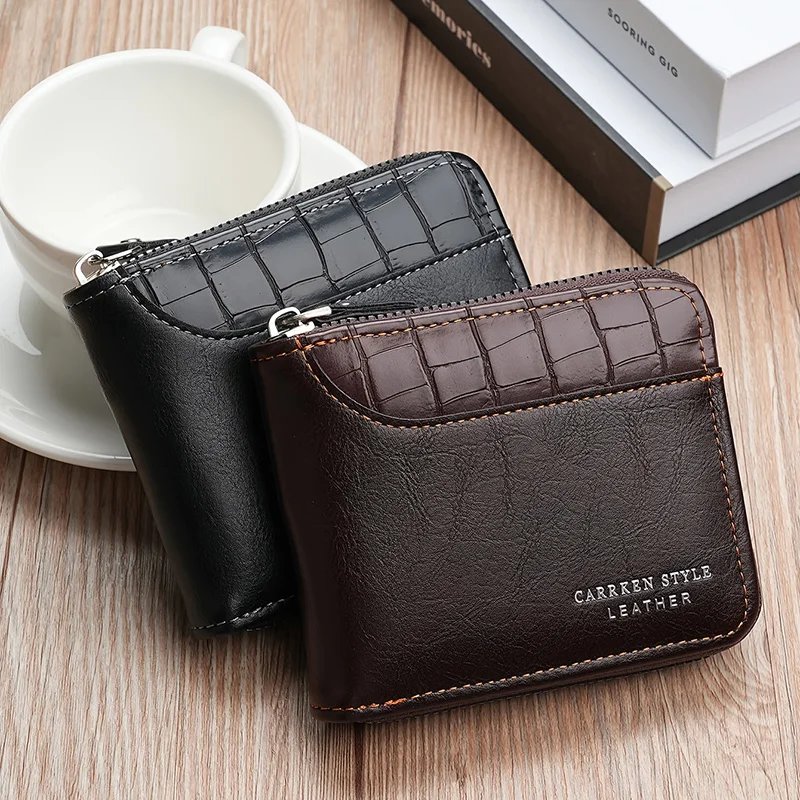 Leather Men&rsquo;s Wallet Luxury Mens Purse Male Zipper Card Holders with Coin Pocket Rfid Wallets Gifts for Men Money Bag