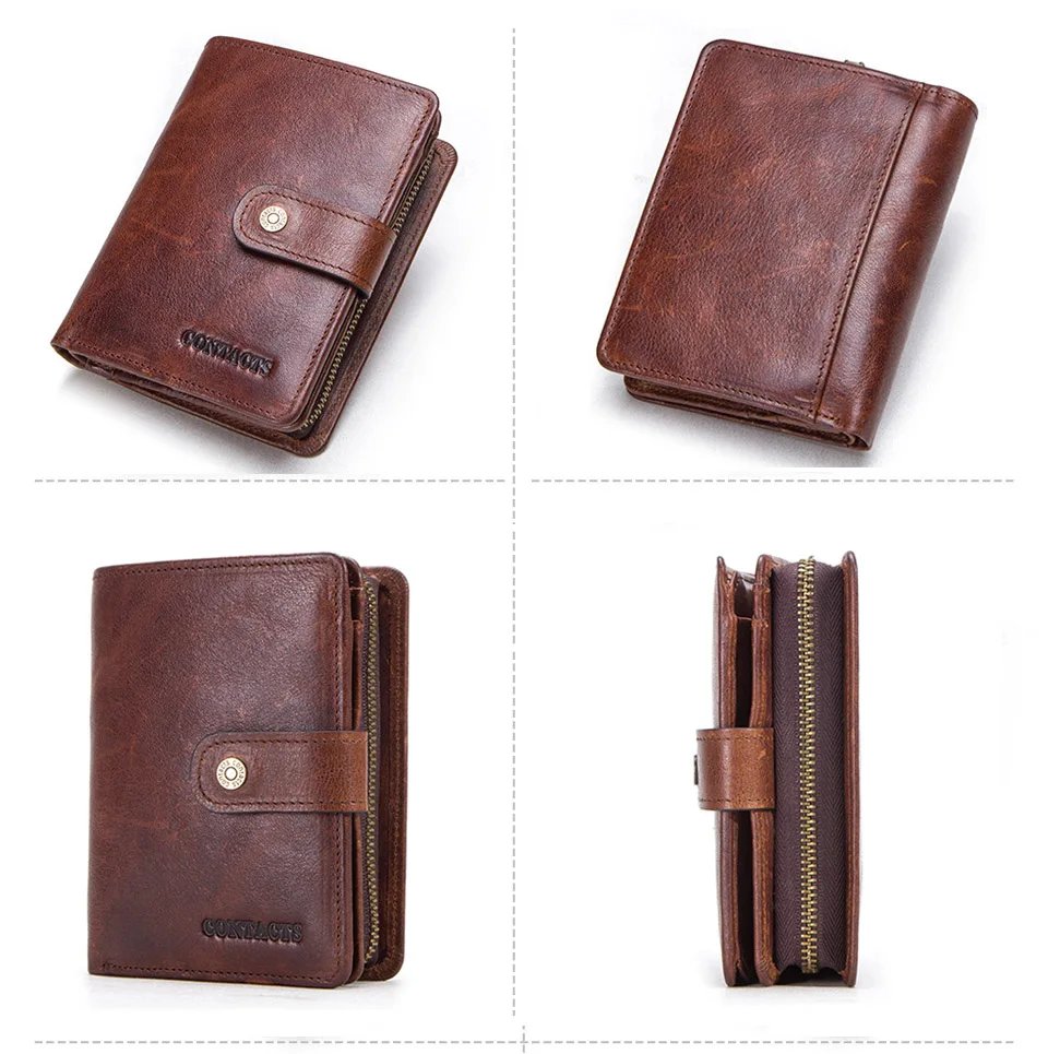Genuine Leather RFID Vintage Wallet Men With Coin Pocket Short Wallets Small Zipper Walet With Card Holders Man Purse