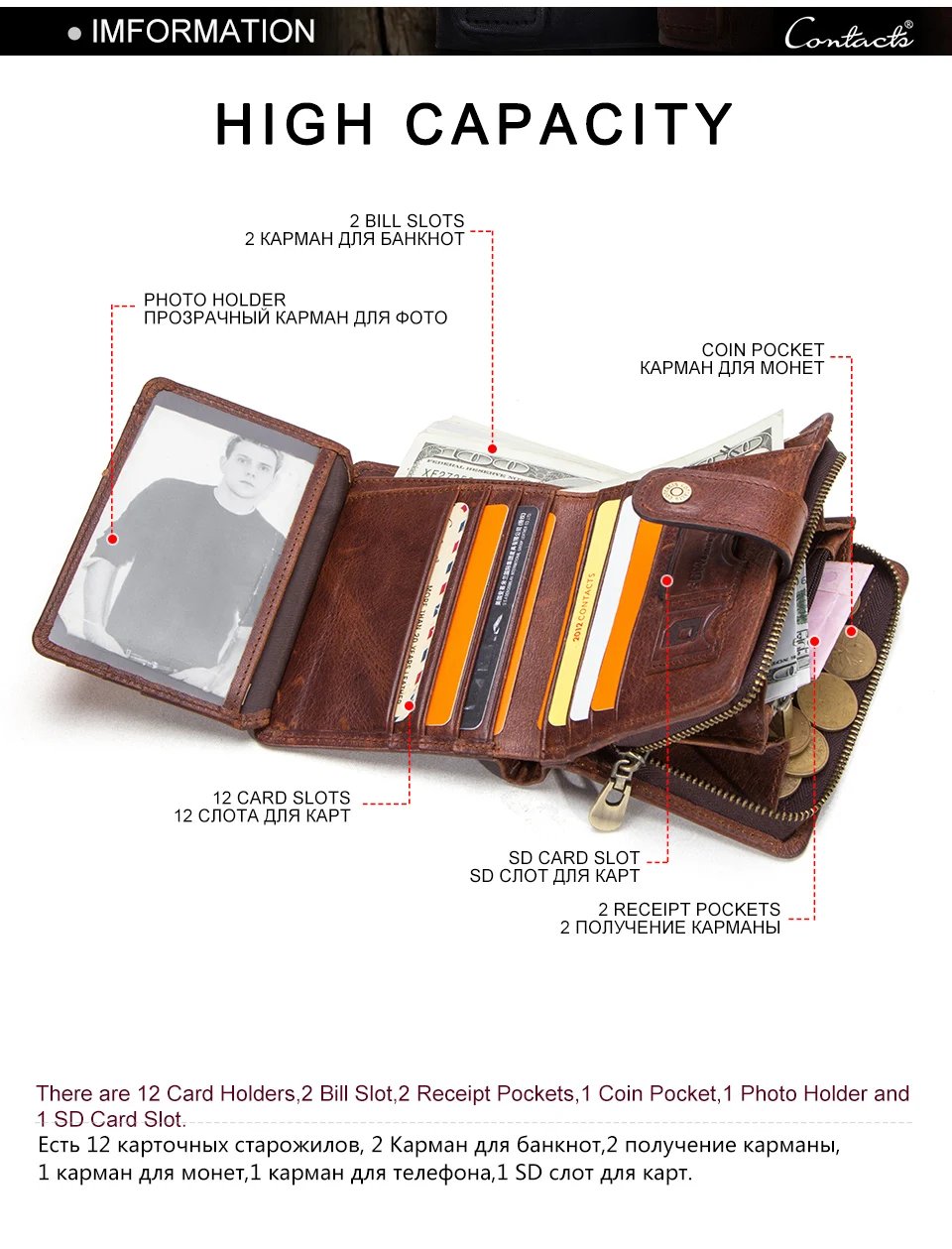 Genuine Leather RFID Vintage Wallet Men With Coin Pocket Short Wallets Small Zipper Walet With Card Holders Man Purse
