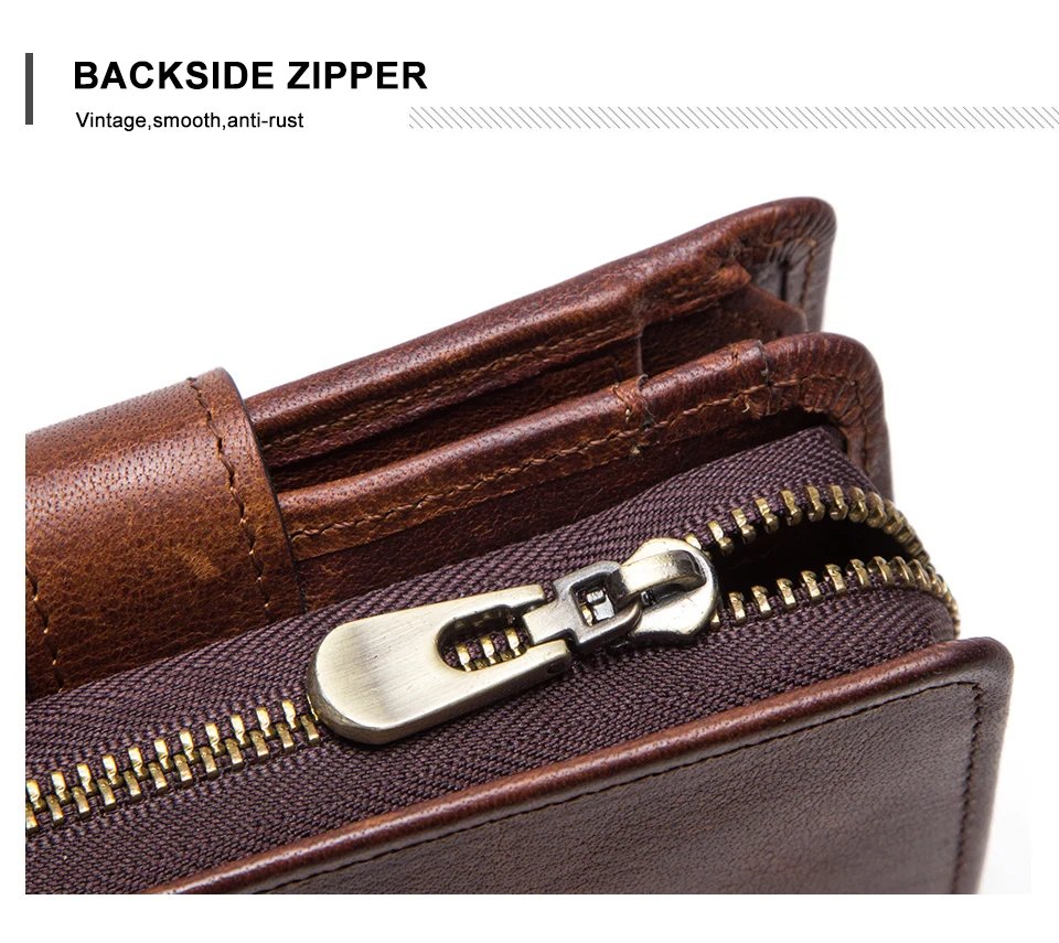 Genuine Leather RFID Vintage Wallet Men With Coin Pocket Short Wallets Small Zipper Walet With Card Holders Man Purse