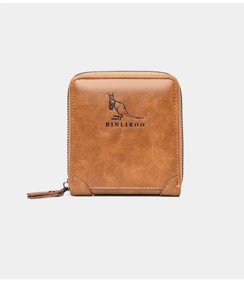 Genuine Leather Wallet for Men Zipper RFID	Card Holder Purse Portable Luxury Designer Men&rsquo;s Wallets Male Short Cardholder