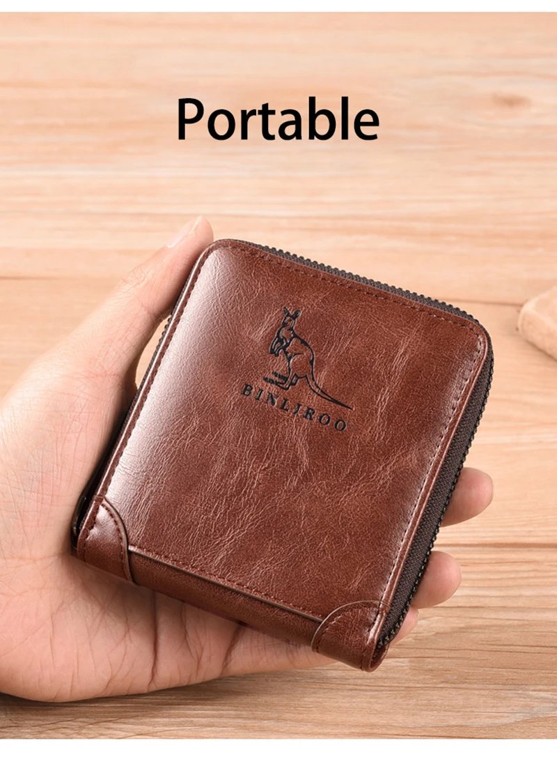 Genuine Leather Wallet for Men Zipper RFID	Card Holder Purse Portable Luxury Designer Men&rsquo;s Wallets Male Short Cardholder