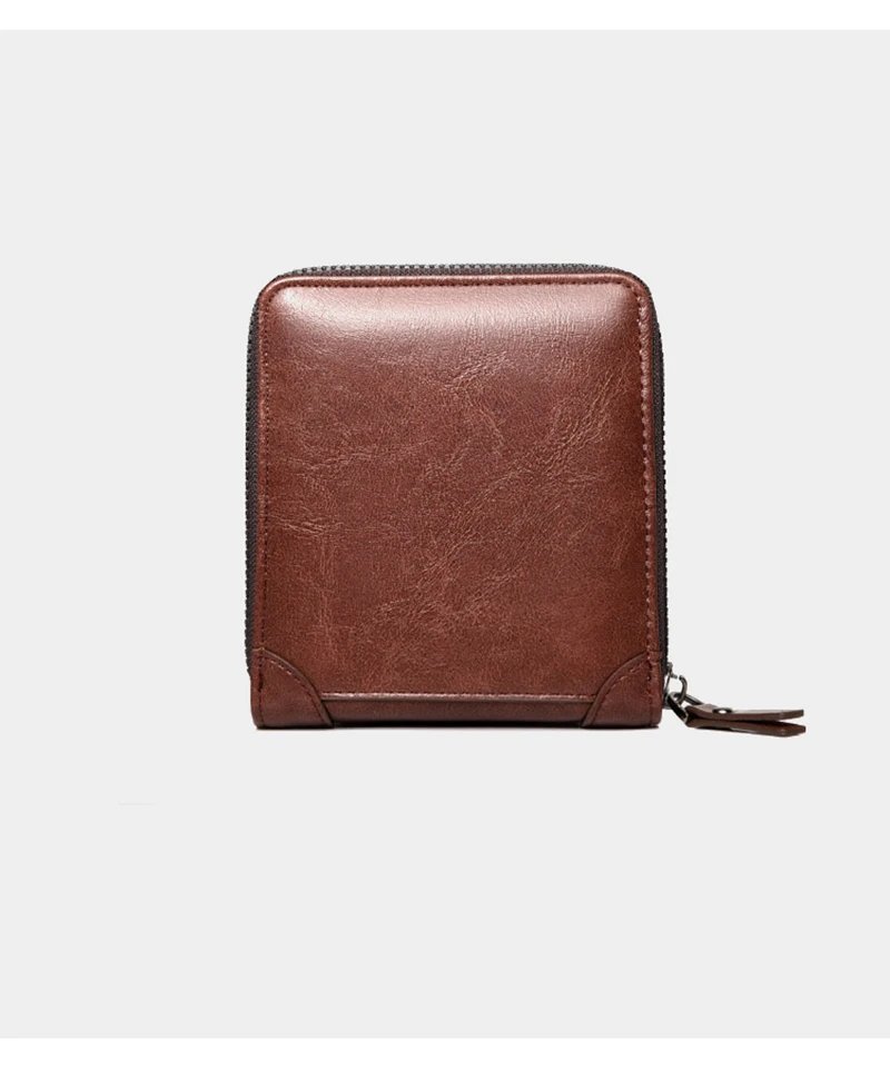 Genuine Leather Wallet for Men Zipper RFID	Card Holder Purse Portable Luxury Designer Men&rsquo;s Wallets Male Short Cardholder
