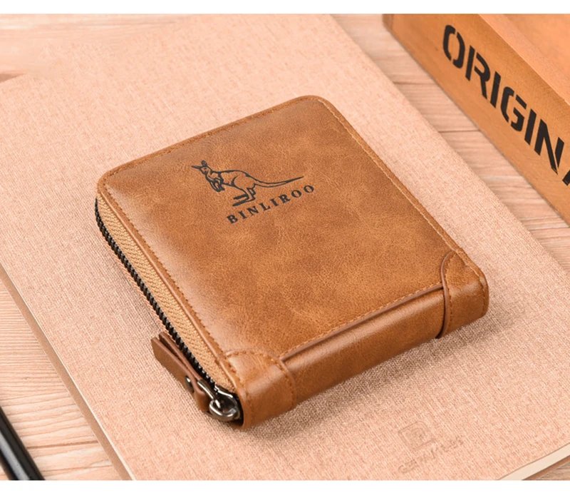 Genuine Leather Wallet for Men Zipper RFID	Card Holder Purse Portable Luxury Designer Men&rsquo;s Wallets Male Short Cardholder