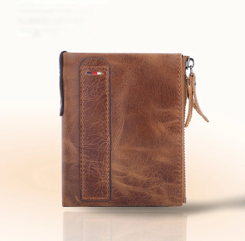 Man	Genuine Leather Wallet Luxury Designer Men Purse Card Holder Short Wallets with Zipper Pocket Men&rsquo;s	Money Bag Gift