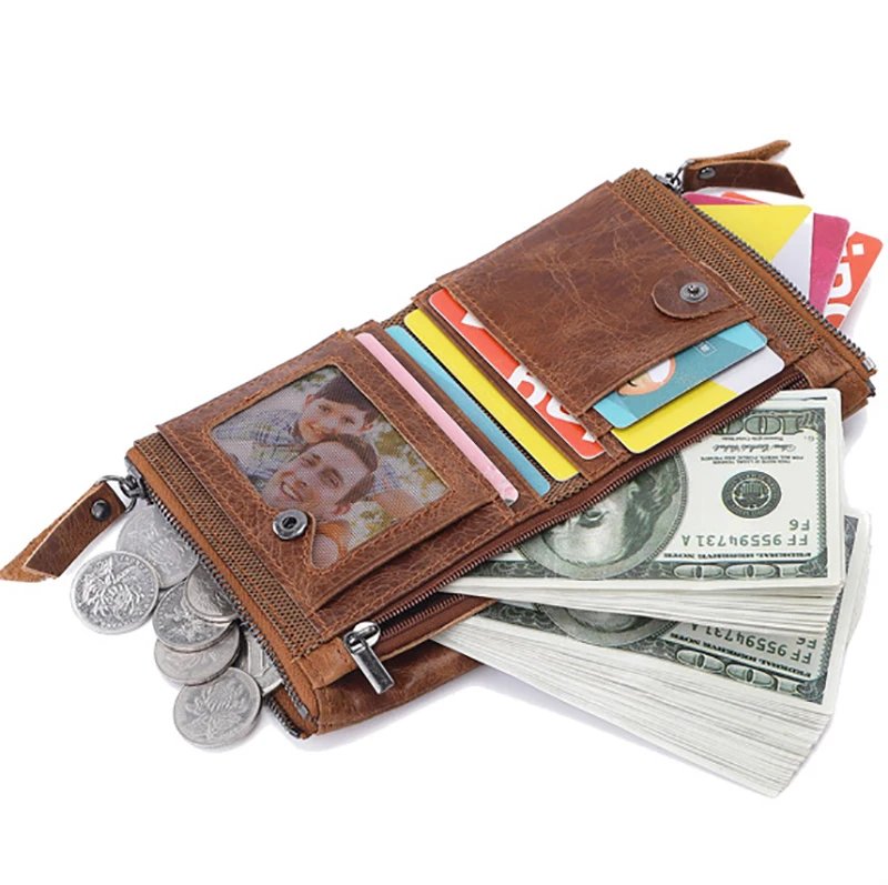 Man	Genuine Leather Wallet Luxury Designer Men Purse Card Holder Short Wallets with Zipper Pocket Men&rsquo;s	Money Bag Gift