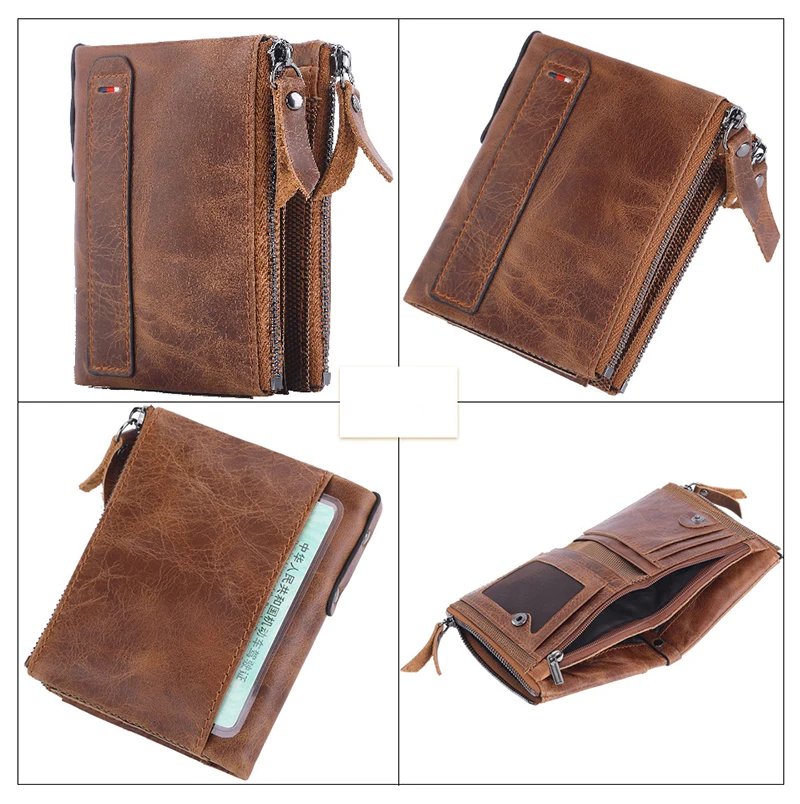 Man	Genuine Leather Wallet Luxury Designer Men Purse Card Holder Short Wallets with Zipper Pocket Men&rsquo;s	Money Bag Gift