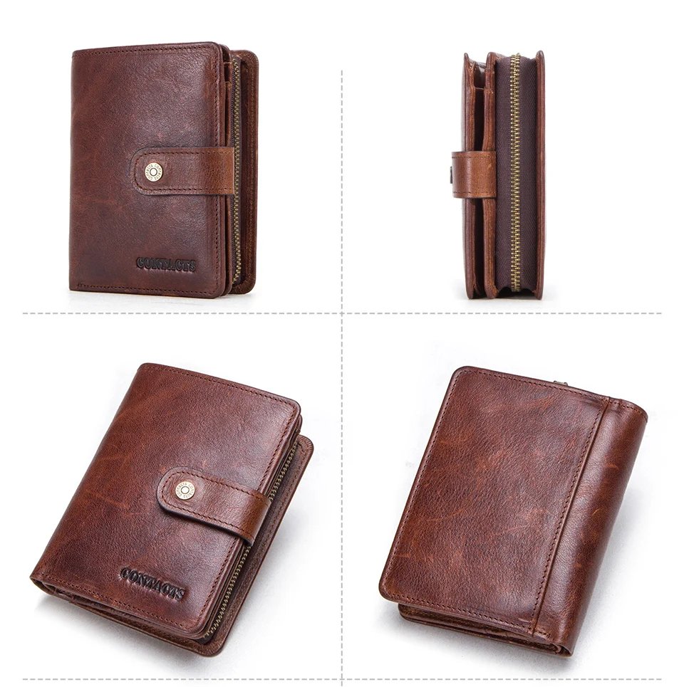 100% Genuine Leather Men Wallets Zipper Engraving Coin Purse Short Male Money Bag Quality Rfid Walet Small Card Holder Clutch