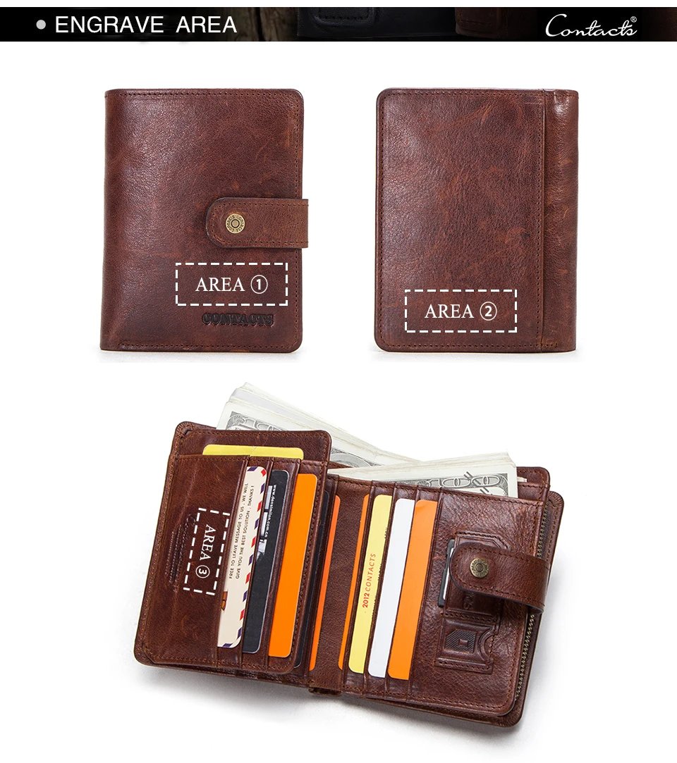 100% Genuine Leather Men Wallets Zipper Engraving Coin Purse Short Male Money Bag Quality Rfid Walet Small Card Holder Clutch