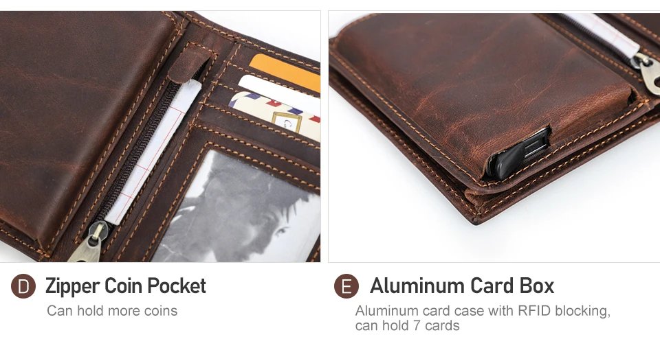 Genuine Leather AirTag Wallets for Men RFID Aluminum Card Holder Metal Wallets Zip Coin Purse Money Clip Men's Wallets