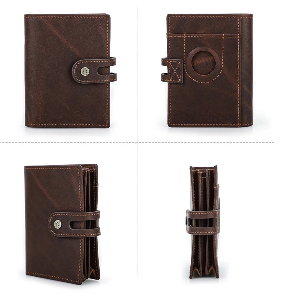 Genuine Leather AirTag Wallets for Men RFID Aluminum Card Holder Metal Wallets Zip Coin Purse Money Clip Men's Wallets