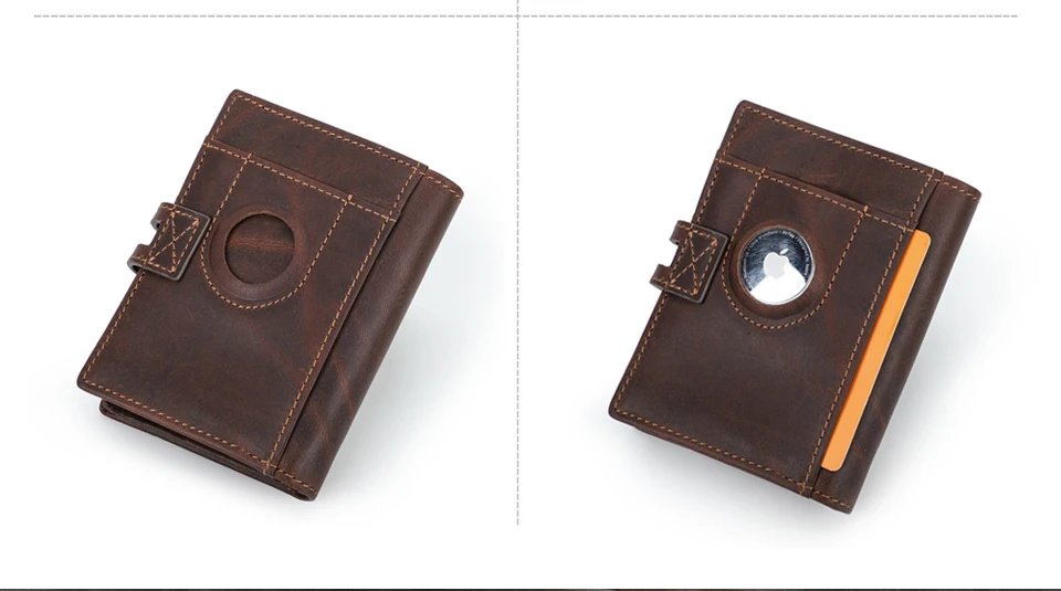 Genuine Leather AirTag Wallets for Men RFID Aluminum Card Holder Metal Wallets Zip Coin Purse Money Clip Men's Wallets