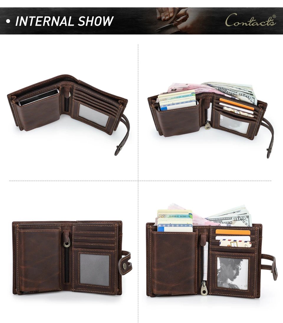 Genuine Leather AirTag Wallets for Men RFID Aluminum Card Holder Metal Wallets Zip Coin Purse Money Clip Men's Wallets