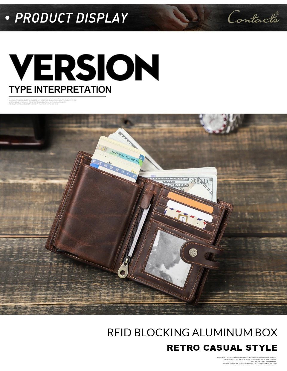Genuine Leather AirTag Wallets for Men RFID Aluminum Card Holder Metal Wallets Zip Coin Purse Money Clip Men's Wallets