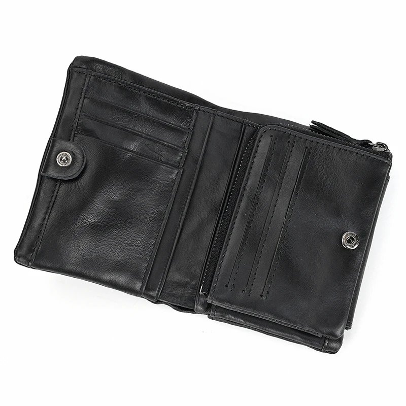 Leather Men&lsquo;s Short Wallet Hasp Genuine Leather Unisex Zipper Coin Clutch Purse Cowhide Card Holder Trifold Man wallets